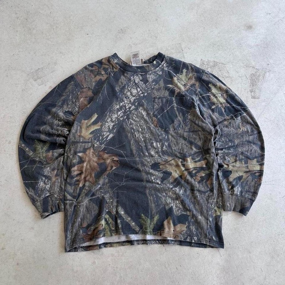 Vintage Real Tree Camouflage Long Sleeve Tee Size Large